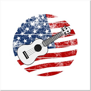 Ukulele USA Flag Ukulelist Musician 4th July Posters and Art